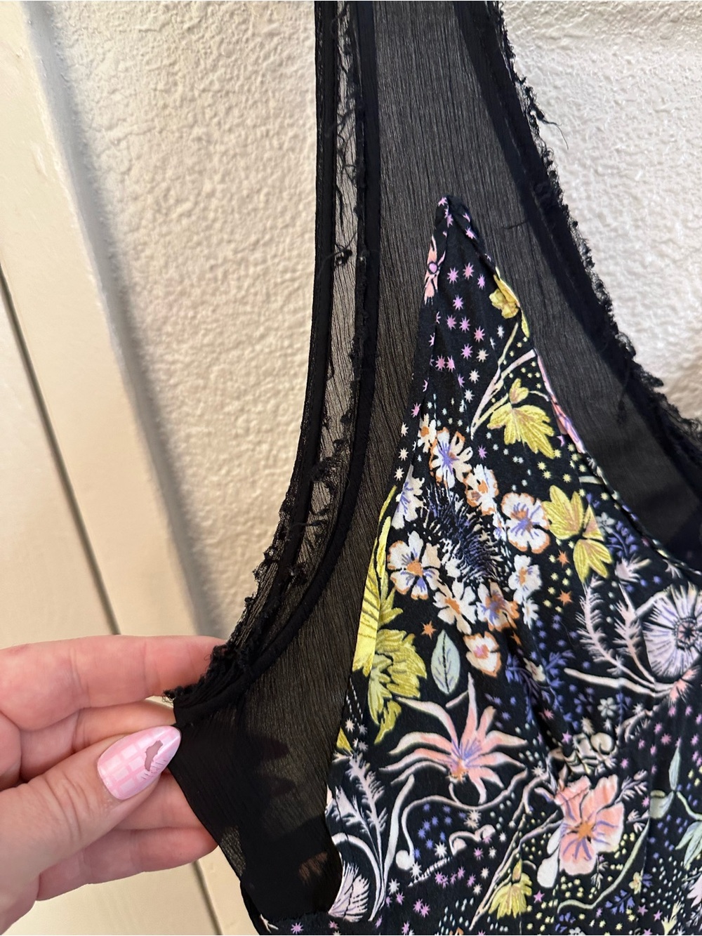 Free People x Intimately Black Floral Slip Dress with Pink Accents - Picture 11 of 16